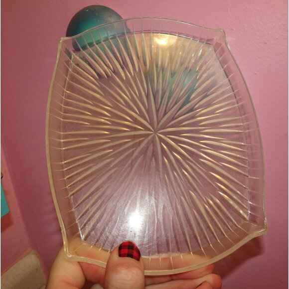 Vintage Three Clear Lucite Atomic Starburst Snack Trays trinket dish 1950s retro - Picture 3 of 13